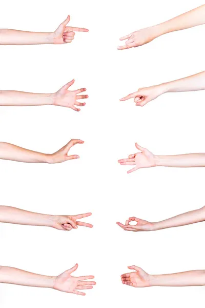 Setzen menschliche Hände auf weißem Hintergrund gestikulierend. Hochwertiges Foto — Stockfoto