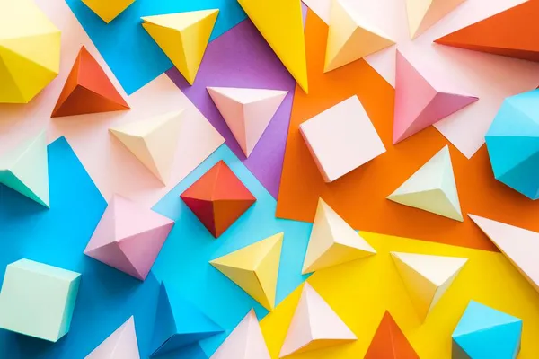 Kolorowy geometryczny papier pakunek obiektów. Wysokiej jakości zdjęcie — Zdjęcie stockowe