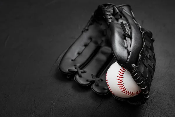 Flat lay baseball inside glove. High quality photo — Stock Photo, Image