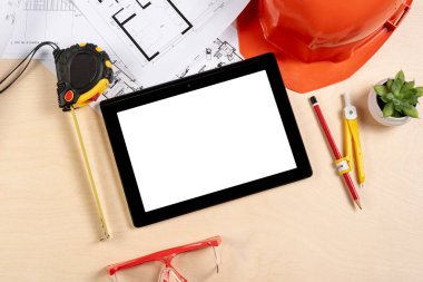Üst görünüm tablet masası maketi