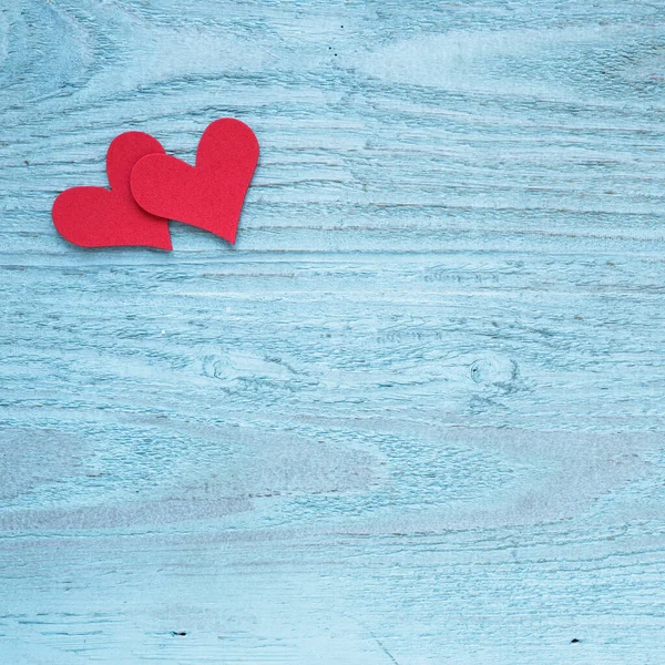 Two Red Hearts Wooden Table — Stock Photo, Image