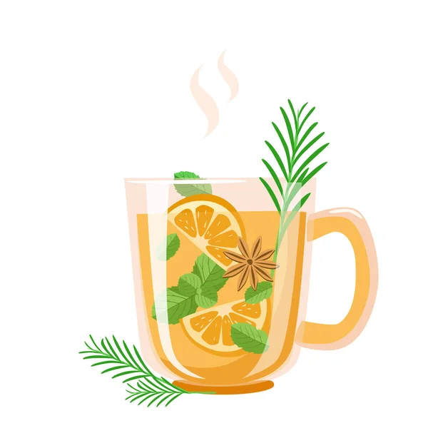 Herbata Witaminowa Mięty Pomarańczy Anyżu Gwiazdkowego Rozmarynu Gorące Zimowe Napoje — Wektor stockowy