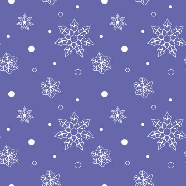 Çok peri renginin arka planında kar tanelerinin yeni yıl deseni