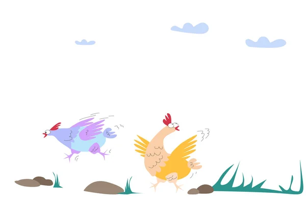 Два бегущих цыпленка в природе — стоковый вектор