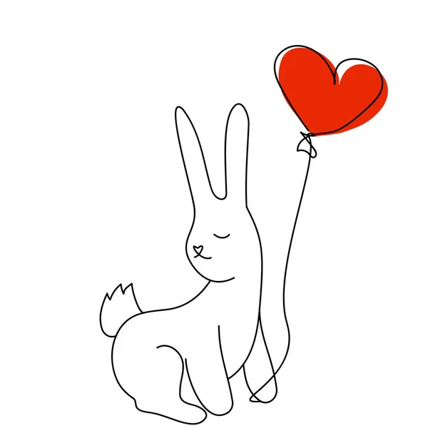 Una liebre blanca con un globo en forma de corazón — Vector de stock