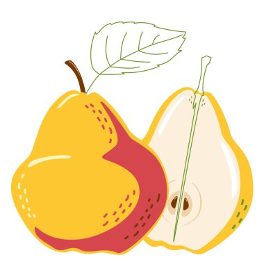 Juicy ripe pear whole and in section