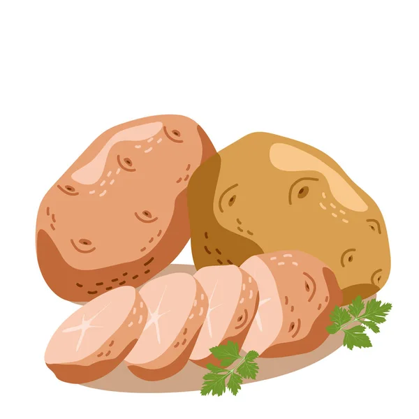 Leckere Kartoffeln Ganzen Und Mit Petersilie Schneiden Gesundes Gemüse Vektor — Stockvektor