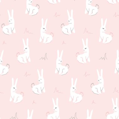 Pembe arka planda kusursuz beyaz tavşan deseni