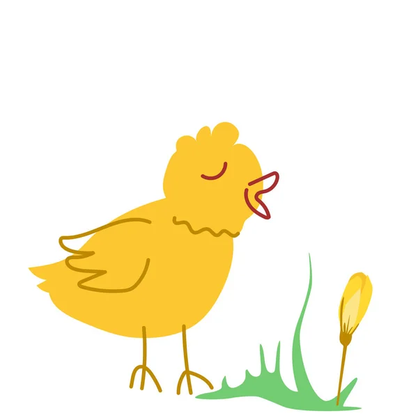 Маленький цыпленок и желтый цветок — стоковый вектор