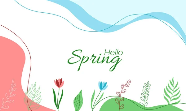 Spring Background Template Pink Green Tones Flowers Twigs Space Text — Stock Vector