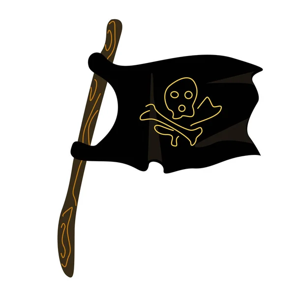 Пиратский Чёрный Флаг Черепом Векторная Иллюстрация Выделенная Белом Фоне Стиле — стоковый вектор
