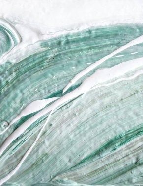 Sıvı akrilik, tuvalde yağlı boya. Beyaz, yeşil, bej karışımı. Sıvı resimler. Taş yeşim dokuyu düzenliyor 