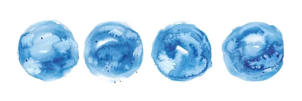 Watercolor brush painting, granulation effect on paper. Abstract blue monochrome isolated icons — Stock Photo, Image