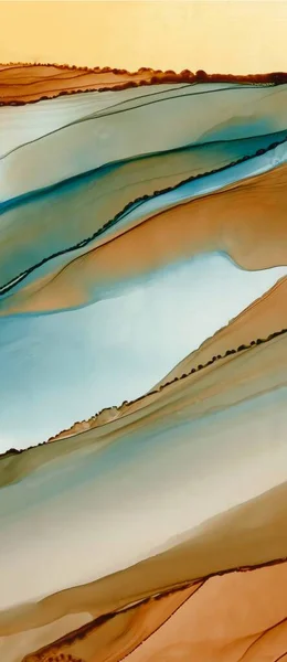 Kaunis Abstrakti Alkoholimustemaalaus Käsinmaalattu Tausta Alkoholimustemaalaus Paperille Sininen Keltainen Maali — kuvapankkivalokuva