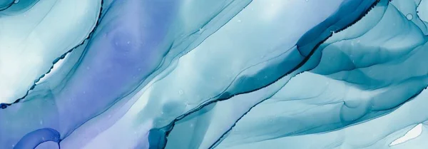 アルコールインク 創造的な抽象的な背景 紙の上のアルコールインク インク絵具 青の色 現代美術 トレンドアート 流体絵画 — ストック写真