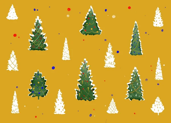 Набір ізольованої ялини, сосни, ялинки. Колекція різдвяних прикрас, святкових подарунків, фону зимових сніжинок. Барвисті акварельні різдвяні ілюстрації, різдвяні вітальні листівки . — стокове фото