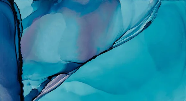 Fondo de tinta de alcohol. Azul, turquesa, pintura abstracta violeta, arte fluido, manchas líquidas, salpicaduras de pintura, textura de tinta, papel pintado translúcido, velo. Arte contemporáneo. Arte de tendencia. —  Fotos de Stock