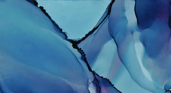 Fondo de tinta de alcohol. Azul, turquesa, pintura abstracta violeta, arte fluido, manchas líquidas, salpicaduras de pintura, textura de tinta, papel pintado translúcido, velo. Arte contemporáneo. Arte de tendencia. —  Fotos de Stock