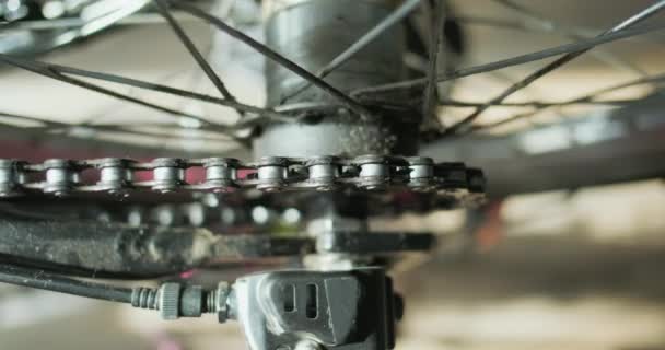 Chaîne Vélo Tourne Roue Arrière Vélo Pignon Tourne Gros Plan — Video