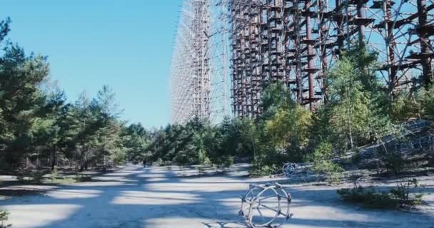 Дуга Военный Радар Чернобыле Холодная Война Секретный Объект Большой Радар — стоковое видео