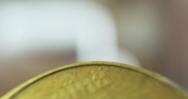 El yapımı para, son derece yakın plan, 50 kopek, Ukrayna 'nın para birimi, bir mızrak tasviri. Yüksek kalite 4k görüntü