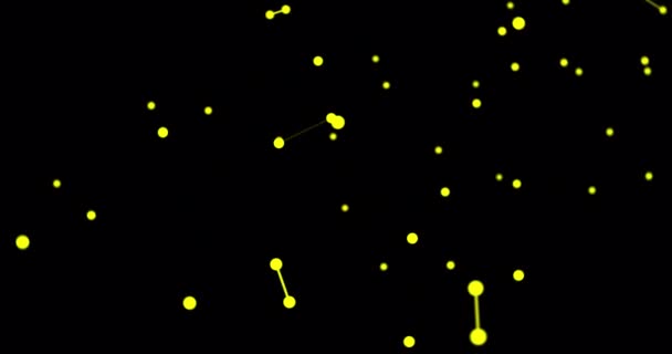 Yellow Dots Connect Lines Space Camera Rotation Zoom Alpha Channel — Video Stock