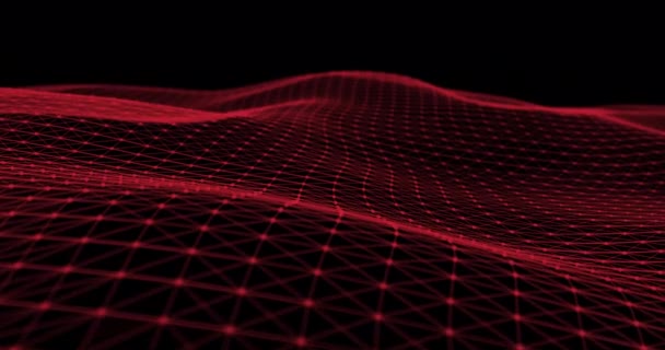 Moving Surface Red Dots Lines Plexuses Abstract Textured Background Concept — Vídeo de Stock