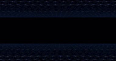 Span between two blue 3d surfaces in space. Alpha channel, transparent background. Dots, lines, plexuses, connections. The concept of flight into space, exit from the premises. High quality 4k footage