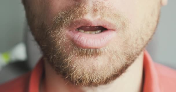 Face Unshaven Man Exhales Air His Mouth Close Portrait Unrecognizable — Wideo stockowe