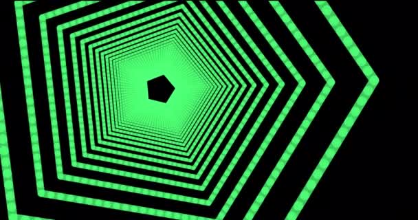 Lots Green Pentagons Camera Pans Concept Abstractions Tunnel Inward Movement — Vídeo de Stock