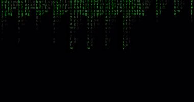 English alphabet, green color, randomly appears on the screen, matrix. Concept of big data, internet, technology, cyber future, abstraction. Alpha channel, transparent background. High quality 4k