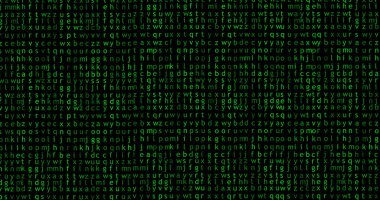 English alphabet, green color, appears on the screen, matrix. Concept of big data, internet, technology, cyber future, abstraction. High quality photo
