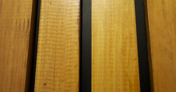 Lacquered Wooden Slats Black Wall Decor Camera Movement Panorama Surface — Vídeo de Stock
