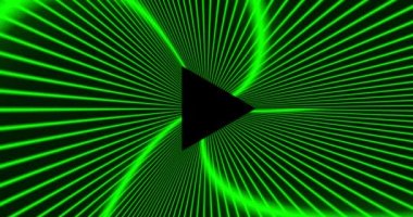 Black triangle in the center. Outgoing green glowing lines. Rotating abstraction. The concept of technology, black hole, movement, hypnosis, tentacles. High quality 4k footage