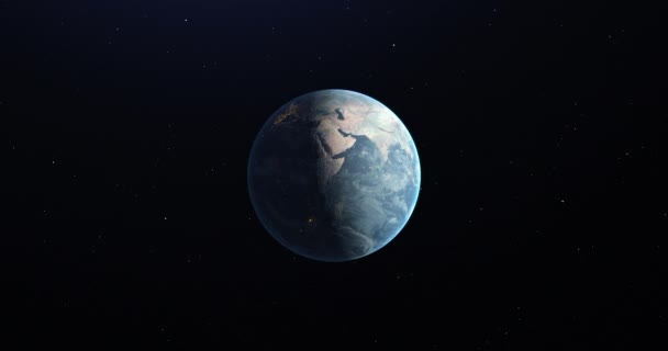 Roterande Planet Jorden Rymden Halva Planeten Upplyst Den Mörka Sidan — Stockvideo