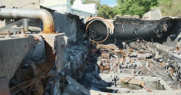 Portaaviones Blindado Quemado War Ukraine Una Exposición Equipamiento Militar Aire — Vídeo de stock