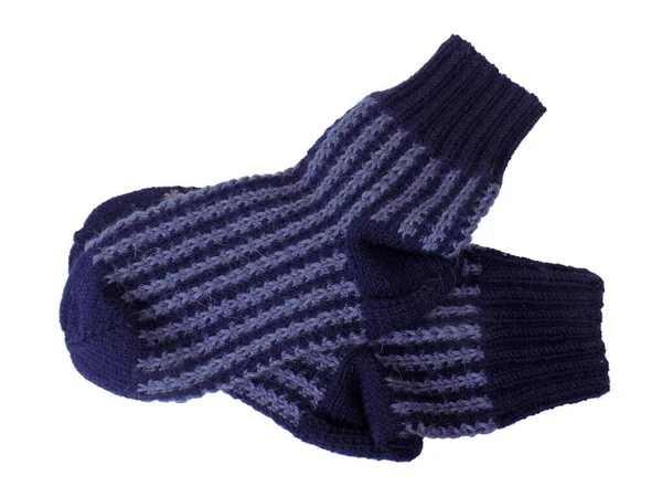 Pair Blue Wool Socks White Background — Fotografia de Stock