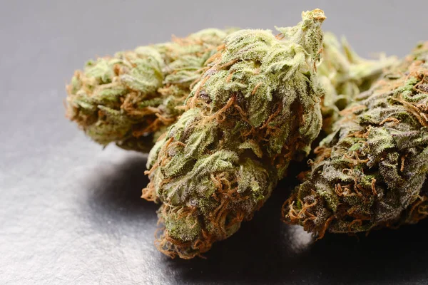 Brotes Cannabis Secos Vista Macro Primer Plano Marihuana Medicinal Florece — Foto de Stock