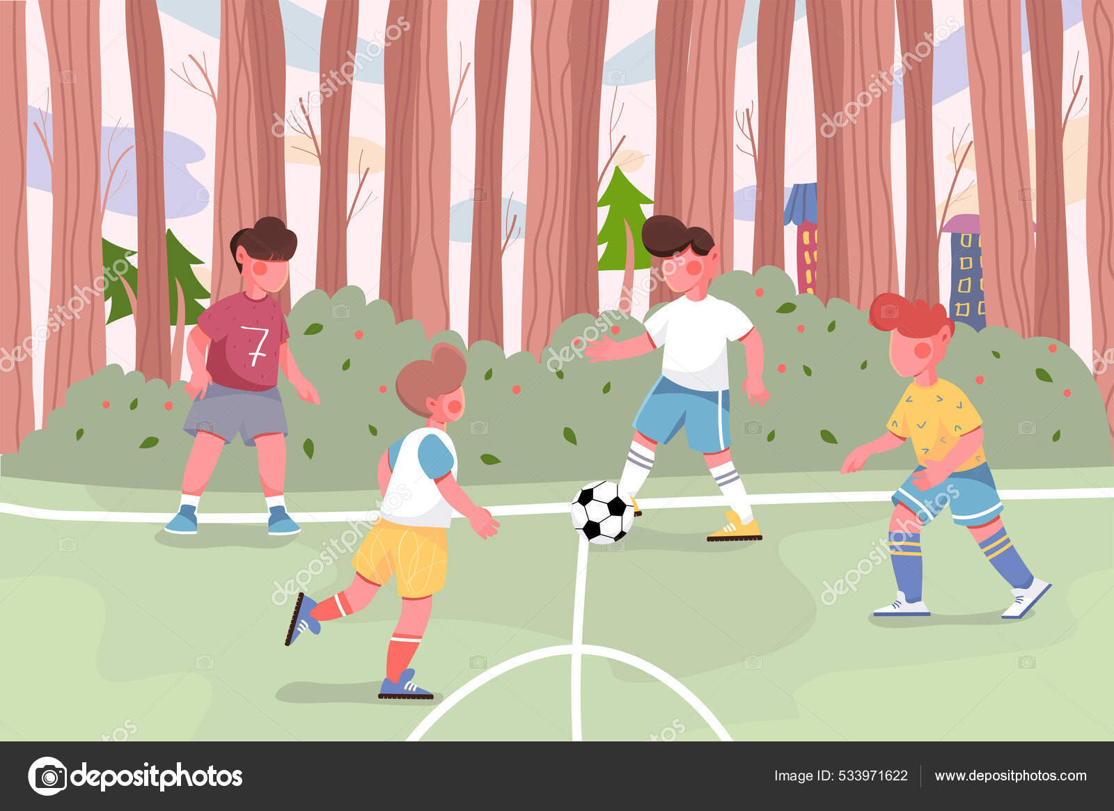 Três menino jogando futebol, criança futebol Cartoon Sport, jogar