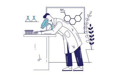 Düz çizgi dizaynında bilim laboratuvarı kavramı