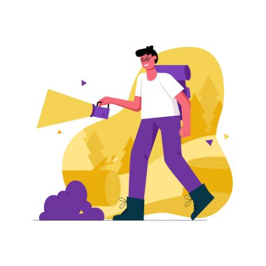 Kamp ve yürüyüş faaliyetleri modern düz konsept