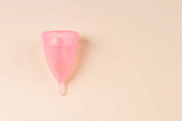Pink Menstrual Cup Bright Beige Background Alternative Eco Friendly Feminine — стоковое фото