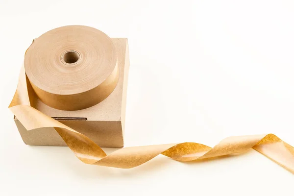 Biodegradable Eco Friendly Paper Sticky Tape Roll Cardboard Box Zero — Stock Photo, Image