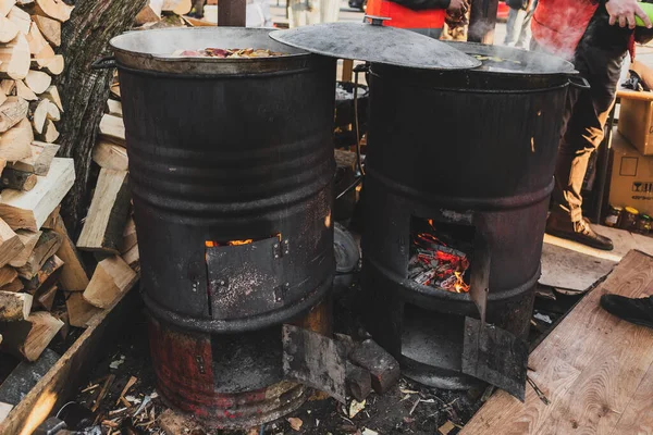 Lviv Ucrânia Março 2022 Caldeira Cozinha Militar Estação Ferroviária Central — Fotografia de Stock