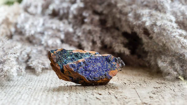 Azurite Malachite Stone Mineral Natural Background Copy Space Unpolished Gemstone — Stok fotoğraf