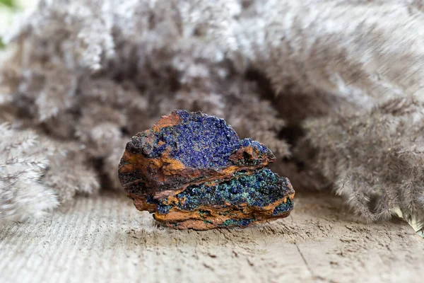 Azurite Malachite Stone Mineral Natural Background Copy Space Unpolished Gemstone — Foto Stock