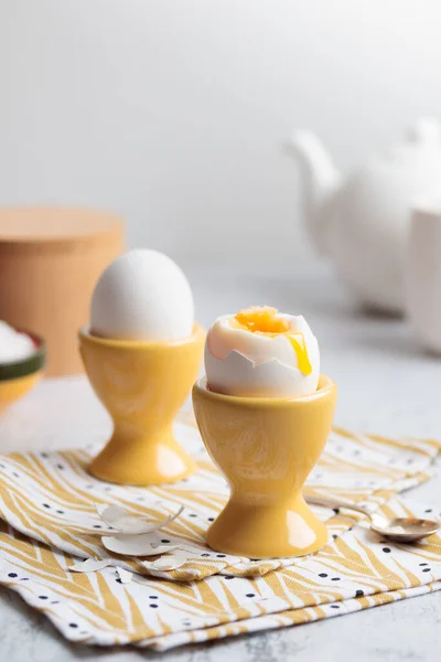 Soft Boiled Eggs in yellow cups