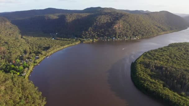 Luftaufnahme Des Malerischen Hawkesbury River Späten Nachmittag Australien — Stockvideo