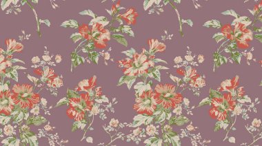 Çiçekler, yapraklar ve tomurcuklar ile çiçeksiz desen