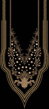 Koyu arkaplanda güzel bir süs bulunan altın ve siyah desenli bir resim.